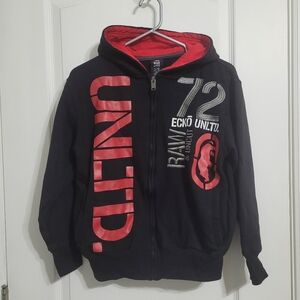 #069 Ecko Unlimited Kids Black Hoodie with Red Accents Sz Large (Fits Adult Sm)